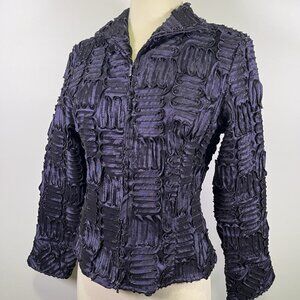 Samuel Dong Purple Soutache Textured Satin Like Blouse Jacket Small Designer